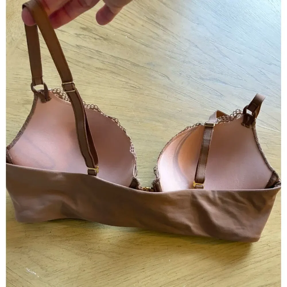 Soma EMBRACEABLE Push-Up Front-Close Bra 36D Lace Nude Mauve Sienna Sexy Classic
